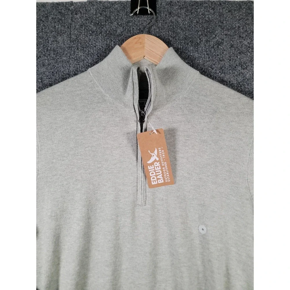 Eddie Bauer 1/4 Zip Pullover Sweater Mens Small Gray Merino Wool Blend NWT $70